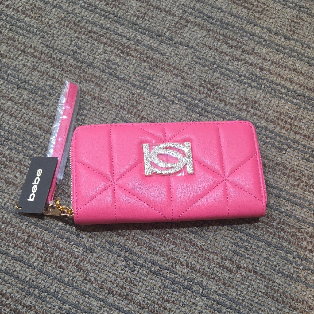Bebe Pink Quilted Card Holder with Gold Accent